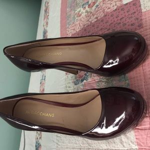 Patent leather deep red wine colored heels
